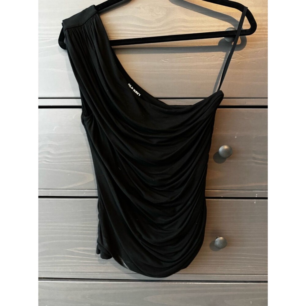 Old Navy Black One-Shoulder Draped Top size Large #drapedtop #oneshouldertop